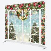 Aperturee - Aperturee White Window Snowy Tree Holiday Double-Sided Backdrop